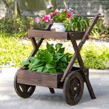 Outsunny Rustic Wooden Tiered Plant Stand with Wheels for Easy Movement