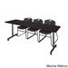 Kobe Black Metal and Wood 84-inch x 24-inch Mobile Training Table with 3 Black Zeng Stacking Chairs