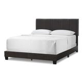 Arty Black Brown Faux Leather Bed with Line Stitch Tufting