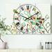 Designart 'Rainbow Coloured Vines And Flowers' Cottage 3 Panels Large Wall CLock - 36 in. wide x 28 in. high - 3 panels