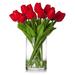 Enova Home 20 Pieces Artificial Real Touch Tulips Fake Silk Flowers Arrangement in Glass Vase with Faux Water for Home Decor