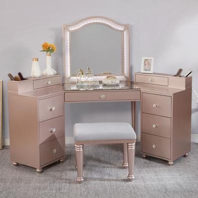 Furniture of America Ulru Transitional Solid Wood 3-Piece Makeup Vanity Set with LED