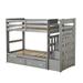 Transitional Twin Size Bunk Bed with 5 Drawers and Attached Trundle, Gray