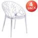 4 Pack Transparent Oval Shaped Stacking Side Chair with Artistic Pattern Design