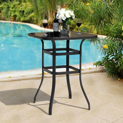 Outdoor 32 Inch Square Bar Table with Tempered Glass Tabletop