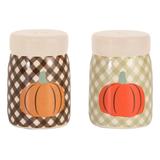 Transpac Dolomite Brown Harvest Grateful and Thankful Salt and Pepper Set of 2 - N/A