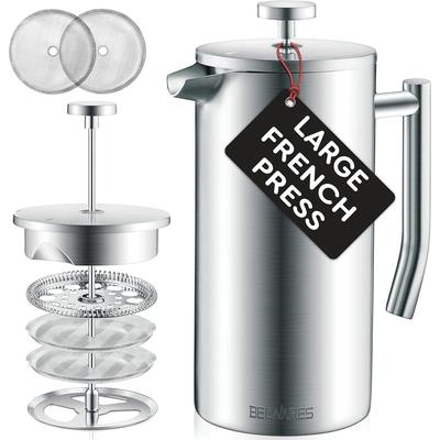 French Press Coffee Maker – Insulated Coffee Press Stainless Steel 304 – Coffee Spoon, Double Wall, & 4 Level Filtration System