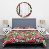 Designart 'Retro Tropical Pink Flamingo' Mid-Century Duvet Cover Set