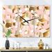 Designart 'Gold and Rose Cubes II' Oversized Mid-Century wall clock - 3 Panels - 36 in. wide x 28 in. high - 3 Panels