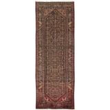 Pasargad Vintage Hamadan Brown Collection Hand-Knotted Wool Rug (3' 7" X 10' 8") - 4' x 11'