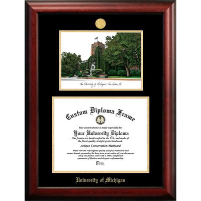 University of Michigan 14w x 11h Gold Embossed Diploma Frame with Campus Images Lithograph