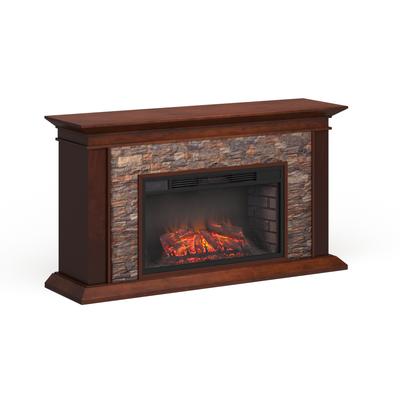 SEI Furniture Horse Mountain Electric Fireplace with a 60-inch Faux Stone Mantel
