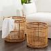 Large Birdcage-Shaped Natural Bamboo Baskets w/ Banana Leaf Detail Set of 2 20 x 20 x 17