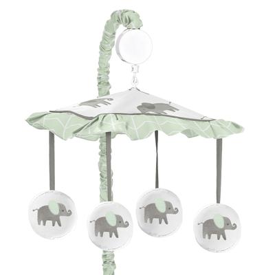 Sweet Jojo Designs Mint, Grey and White Watercolor Elephant Safari Collection Musical Crib Mobile