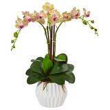 Nearly Natural Phalaenopsis Orchid Arrangement in White Vase