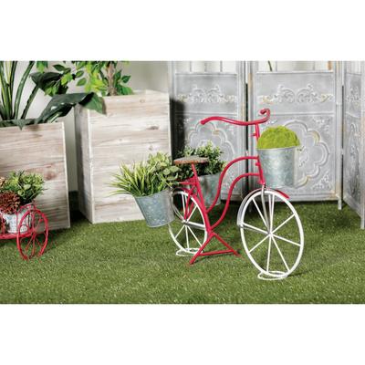 Red Metal Indoor Outdoor Bike Indoor Outdoor Plantstand with Basket and Saddle Bag Planters - 31 x 15 x 23Round