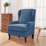 Enova Home Elegant Super Stretch Jacquard Spandex Fabric T-Cushion Wingback Chair Slipcover with Cushion Cover