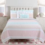 Cozy Line Home Fashions Pastel Stripped Star Ruffle Embroidered Floral Light Pink Peach Blue White Cotton Quilt Bedding Set