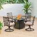 5-Piece Patio Fire Pit Set，4 Swivel Armrest Chairs with Cushion and 28 inch Steel Striped Square Fire Table