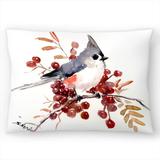 Titmouse And Berries - Decorative Throw Pillow