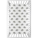 Sweet Jojo Designs Grey and White Watercolor Elephant Safari Collection Fitted Mini Portable Crib Sheet