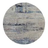 Shahbanu Rugs Silver Blue Wool & Silk Modern Abstract Design Hand Knotted Oriental Round Rug (8'0" x 8'0") - 8'0" x 8'0"