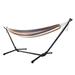 Double Hammock Hanging Rope Chair Lounger Porch Swing Seat Steel Frame Stand Set - Coffe
