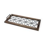 Brown Wood With Geometrically Metal Frame And Glass Bottom Tray - 2" x 13"