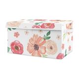 Sweet Jojo Designs Peach and Green Rose Flower Watercolor Floral Collection Girl Kids Fabric Toy Bin Storage