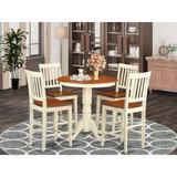 East West Furniture 5 Piece Counter Height Table Set- a Round Table and 4 Dining Chairs, Buttermilk & Cherry (Seat Options)