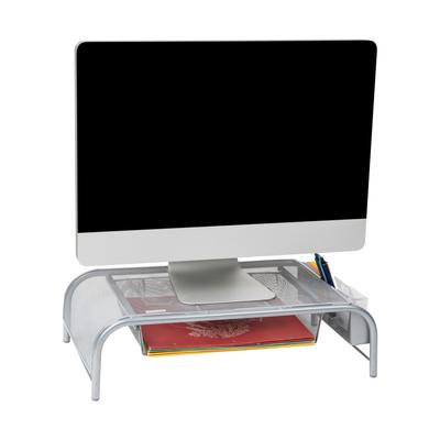 Mind Reader Monitor Stand, Ventilated Laptop Riser, Paper Tray, Storage, Office, Metal Mesh, 20"L x 11.5"W x 5.5"H, Silver