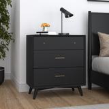 Alpine Furniture Flynn Mid Century Modern 3 Drawer Small Chest, Black