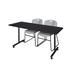 KobeBlack Metal and Wood 66-inch x 24-inch Mobile Training Table with 2 Grey Zeng-style Stacking Chairs