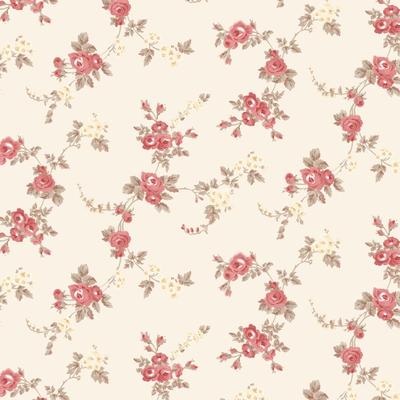 Chic Rose Wallpaper in Red, Cream & Brown