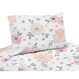 Sweet Jojo Designs Blush Pink, Grey and White Watercolor Floral Collection 3-piece Twin Bed Sheet Set