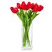 Enova Home Artificial Real Touch Tulips Fake Silk Flowers Arrangement in Glass Vase with Faux Water for Home Wedding Decoration