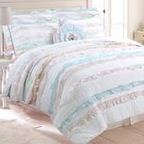 Cozy Line Tessa Ruffle Reversible Cottton Quilt Bedding Set - Green/Pink/Blue/White