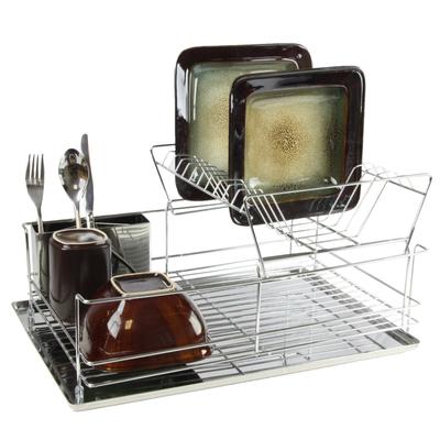 MegaChef Stainless Iron Dish Drying Rack with Double Shelf