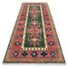 Shahbanu Rugs Green Afghan Turkoman Ersari Geometric Design Organic Wool Hand Knotted Oriental Wide Runner Rug (4'0" x 9'8")