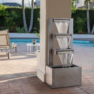 Alpine Corporation CPS182 43" Gray Metal Tiered Waterfall Fountain Industrial Outdoor Water Feature