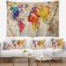 Designart 'Vintage World Map Watercolor' Map Wall Tapestry