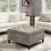 Adeco Large Square Footstool Fabric Storage Ottoman Bench Light Grey