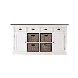 NovaSolo Halifax Accent Coastal White & Brown Buffet with 4 Baskets | Solid Mahogany Frame | 62.99 x 19.69 x 33.46