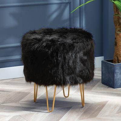 Silver Orchid Brody Round Faux Fur, Silver Orchid Vanity Stool