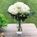 Enova Home Artificial Velet Open Roses Fake Silk Flowers Arrangement in Clear Glass Vase with Faux Water for Home Decor