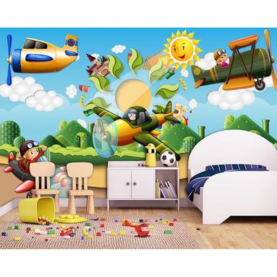 3D Child Forest Cartoon Helicopter TEXTILE Wallpaper