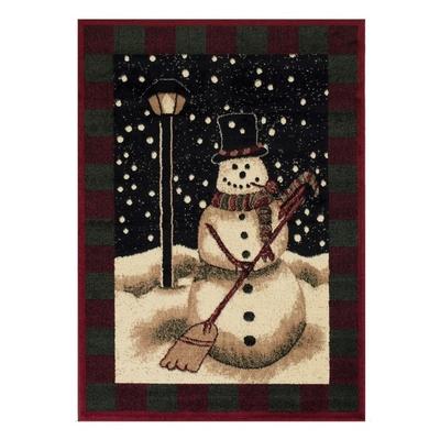 High Quality Woven Snowman with Square Design Border Area Rug - 4' 7