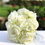 Enova Home Cream Artificial Silk Roses and Hydrangea Fake Flowers Bouquets Set of 2 for Home Office Party Wedding Decoration