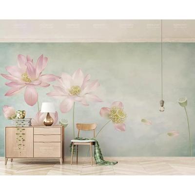 Lotus Floral Vintage Chinese REMOVABLE TEXTILE Wallpaper