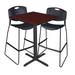 Cain 30-inch Square Café Table with 2 Black Zeng Stack Stools